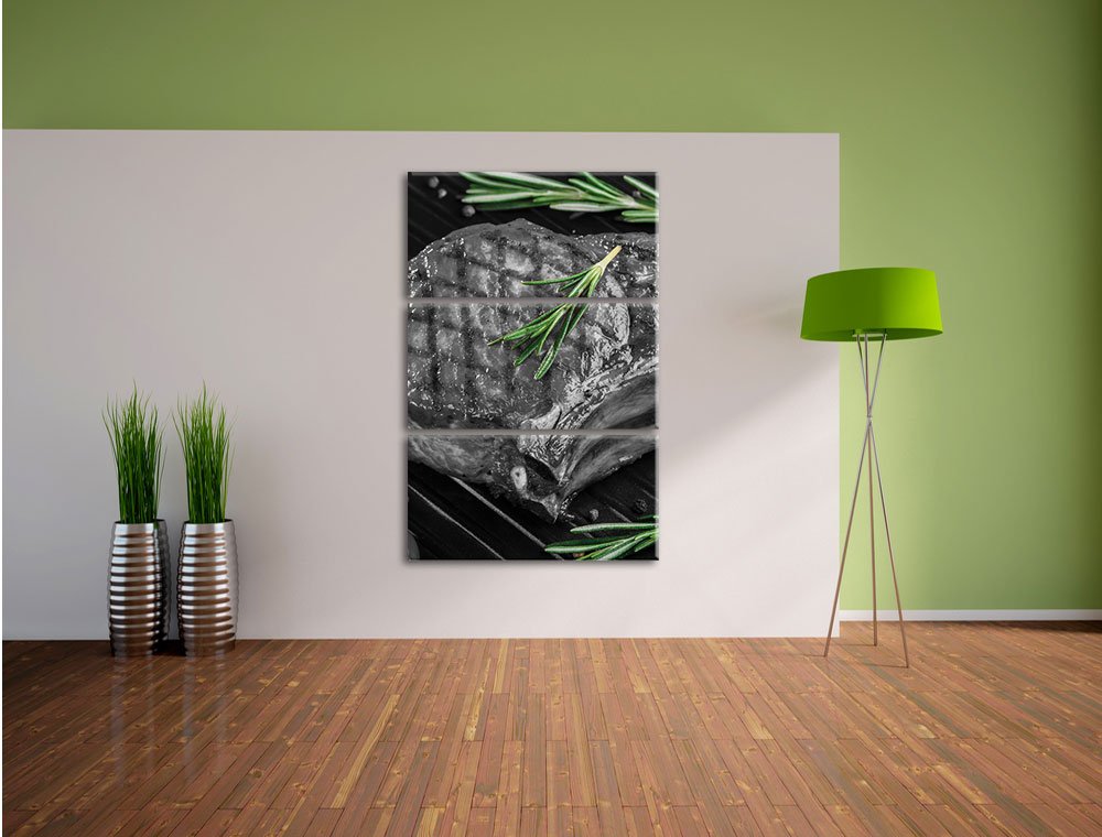 Leinwandbild 3-teilig Rumpsteak Grill Küchenbild 120x80 cm - Bild 4