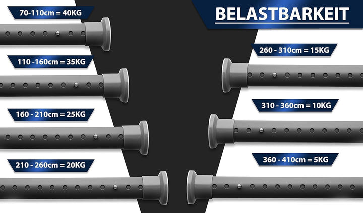 Gardinenstange Klemm Teleskop ohne Bohren 360–410 cm Stahl Grau - Bild 6