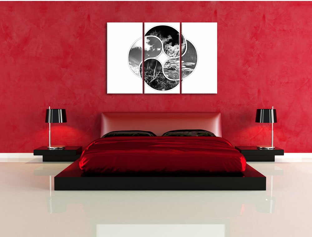 Leinwandbild 3-teilig Vier Elemente Schwarz-Weiss 120x80 cm - Bild 4
