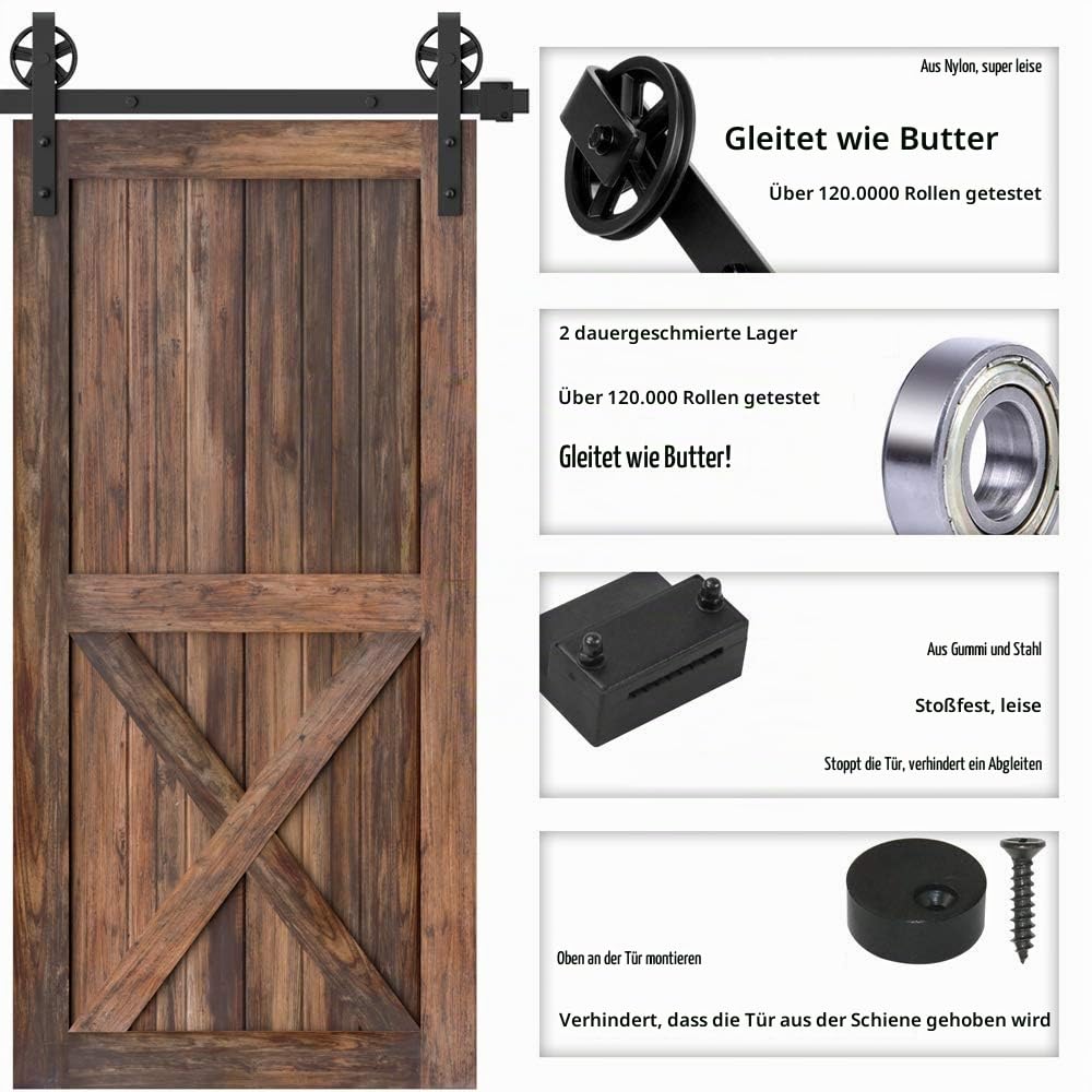 Schiebetür Schienen-Set Stahl schwarz 183 cm bis 105 kg Traglast - Bild 5