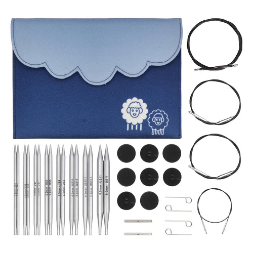 Stricknadeln-Set austauschbar Messing 8 Grössen 3.5–8mm im Etui