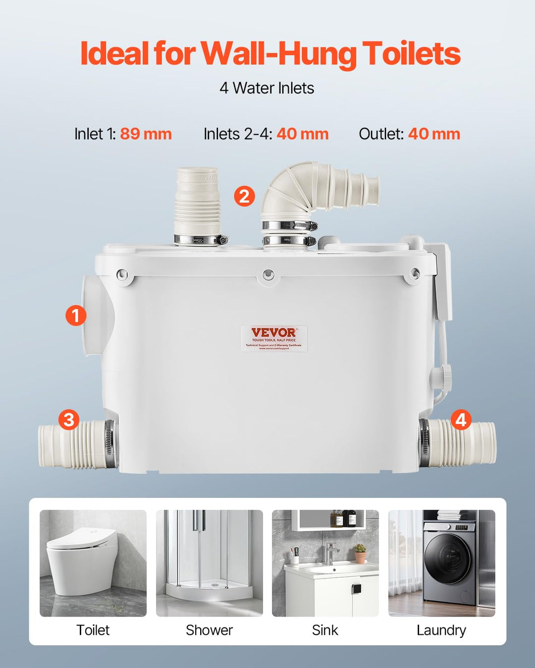 Abwasser Hebeanlage 500W 8m Förderhöhe 3 Einlässe für Keller Bad - Bild 5