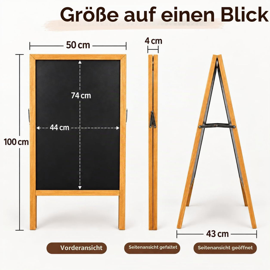 Kreidetafel Aufsteller A-Form magnetisch beidseitig 100×50 cm Holz - Bild 3