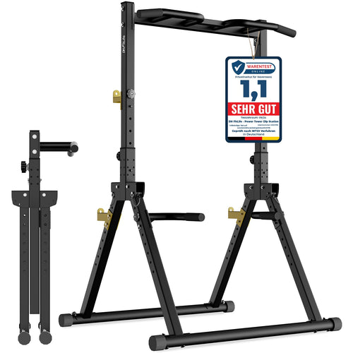 Power Tower faltbar mit Dip Station Klimmzugstange 150 kg Stahl