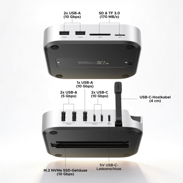 Mac mini Docking Station M.2 NVMe Slot 7 Ports SD-Kartenleser Silber - Bild 7