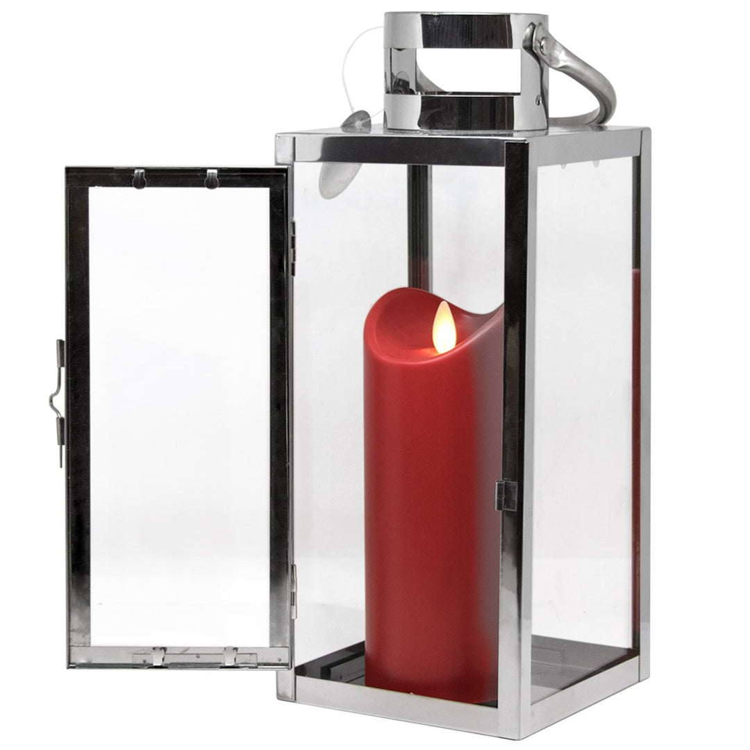 Gartenlaterne Edelstahl 12x12x30cm mit LED Kerze rot Timer Fernbedienung - Bild 8