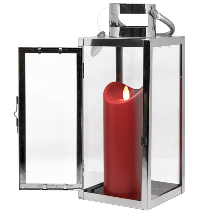 Gartenlaterne Edelstahl 12x12x30cm mit LED Kerze rot Timer Fernbedienung - Bild 8