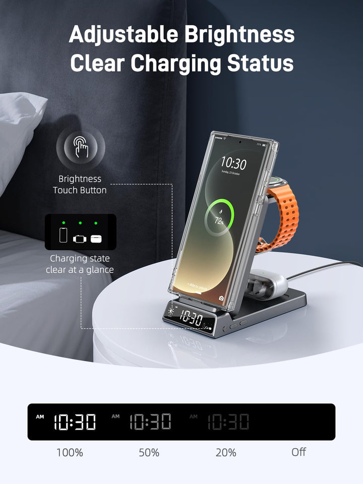 3-in-1 kabelloses Ladestation faltbar mit Digitaluhr fuer Samsung - Bild 6
