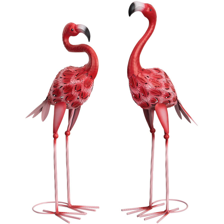 Flamingo Gartenfiguren Metall 2er-Set 65/59 cm Rot-Rosa