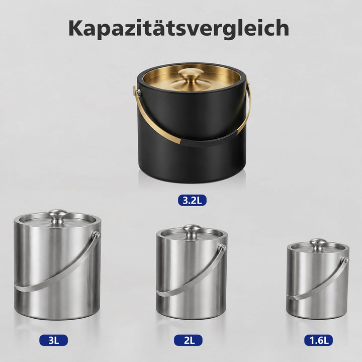 Eiskübel Edelstahl 3,2 L doppelwandig mit Deckel, Schaufel und Sieb - Bild 9
