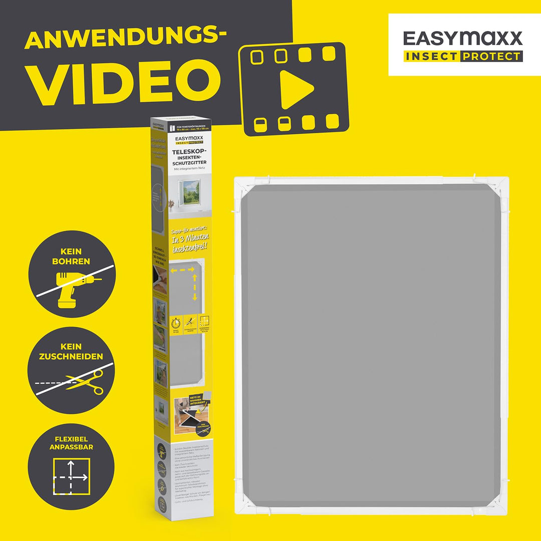 Fliegengitter Fenster Teleskop mit Rahmen werkzeuglos 70–115 cm, 2er-Set - Bild 11