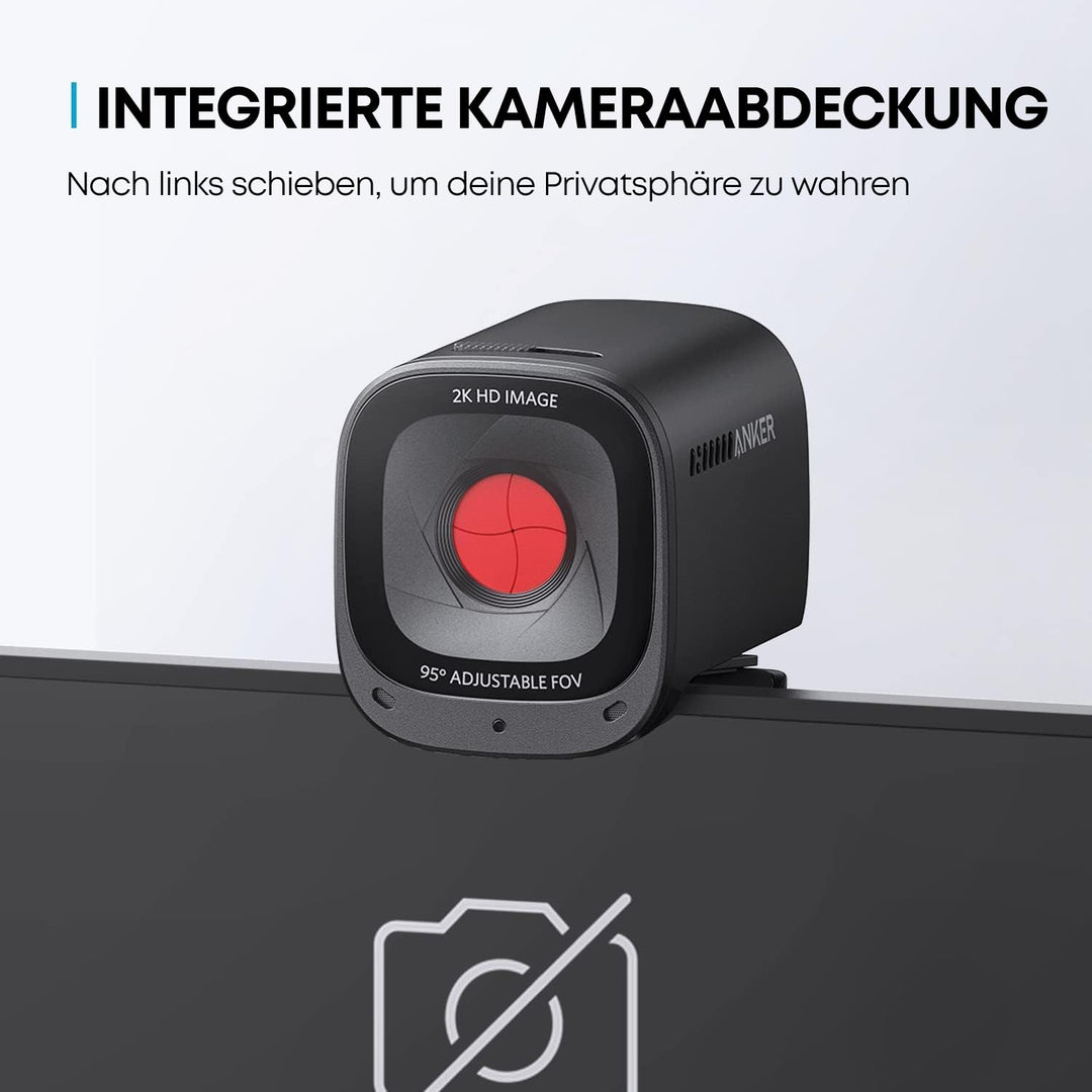 USB-Webcam 2K mit Stereo-Mikrofon, 3 Sichtfelder, Sichtschutz - Bild 3