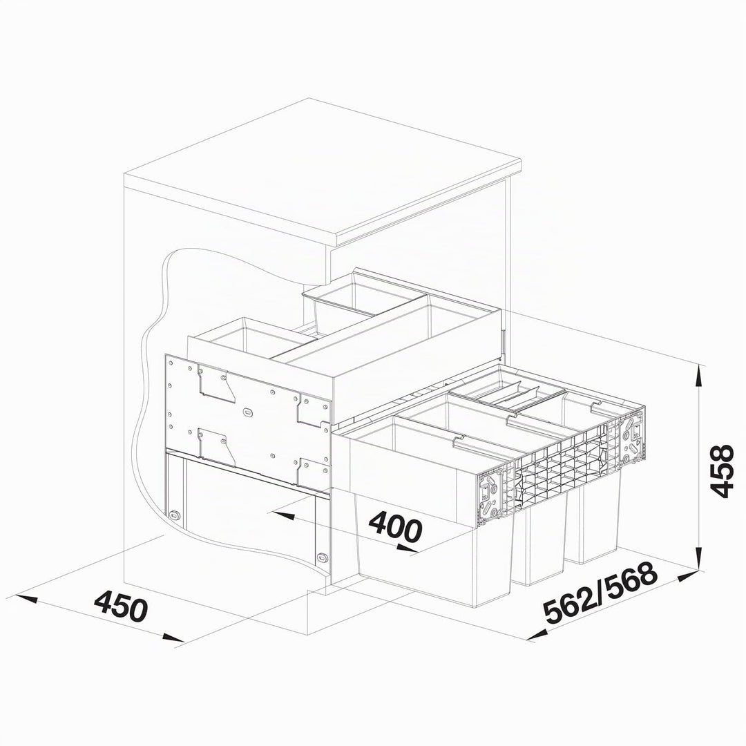Abfallsystem Unterschrank 60cm mit Organisationsschublade 4-fach-Trennung - Bild 2