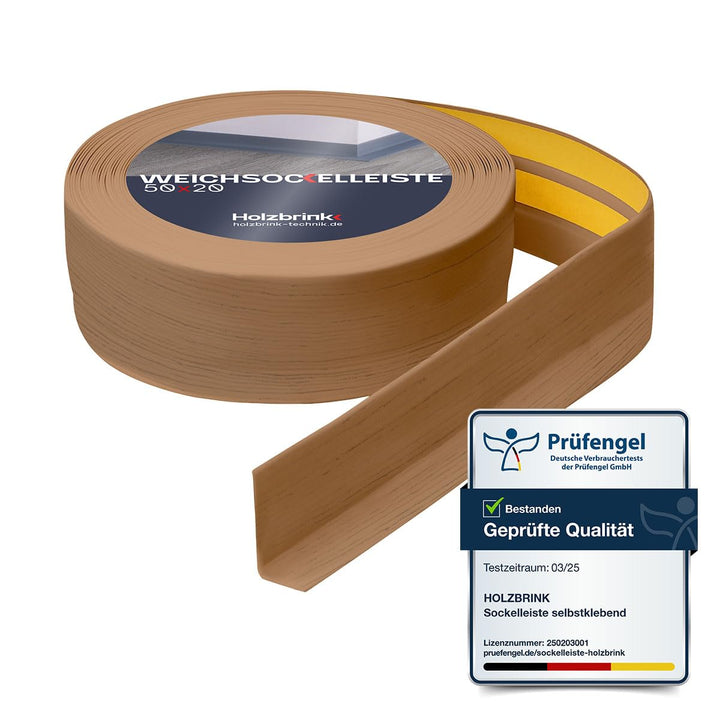 Sockelleiste selbstklebend PVC Eiche Hell 50x20mm, 25m Rolle