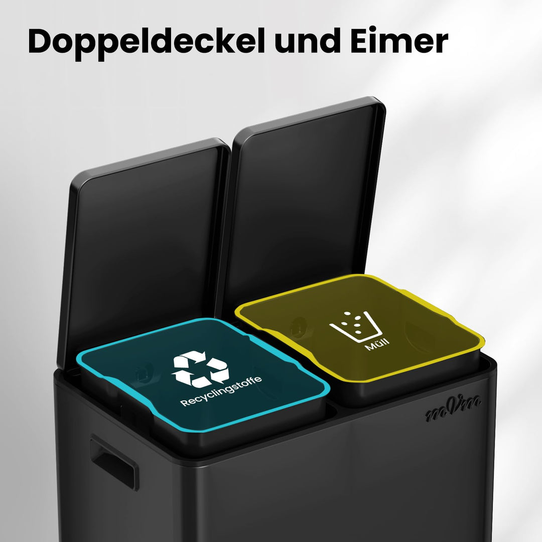 Mülleimer Küche 60L Doppelfach Stahl Softclose Mülltrennung - Bild 2