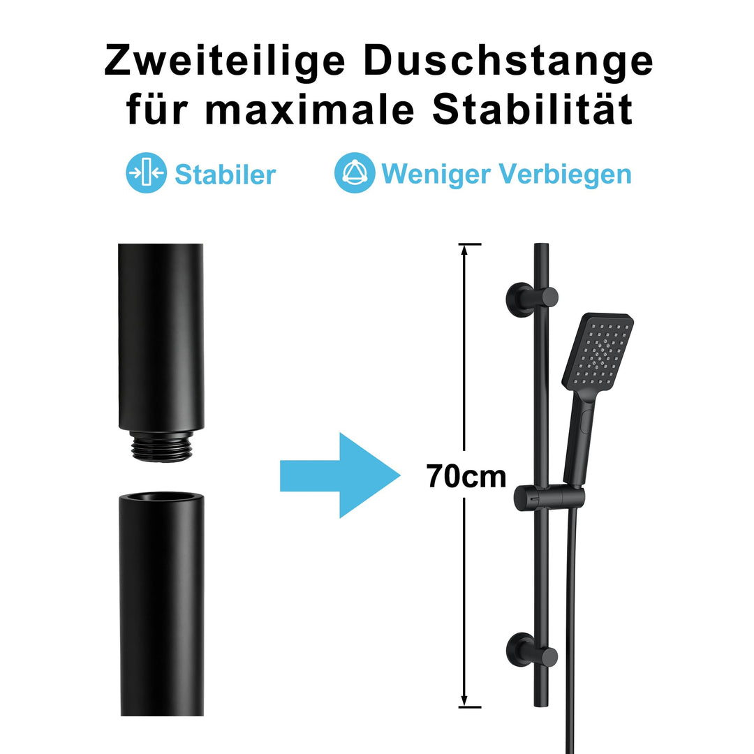 Duschstange mit Handbrause Edelstahl 70 cm Matt Schwarz 3 Strahlarten - Bild 5