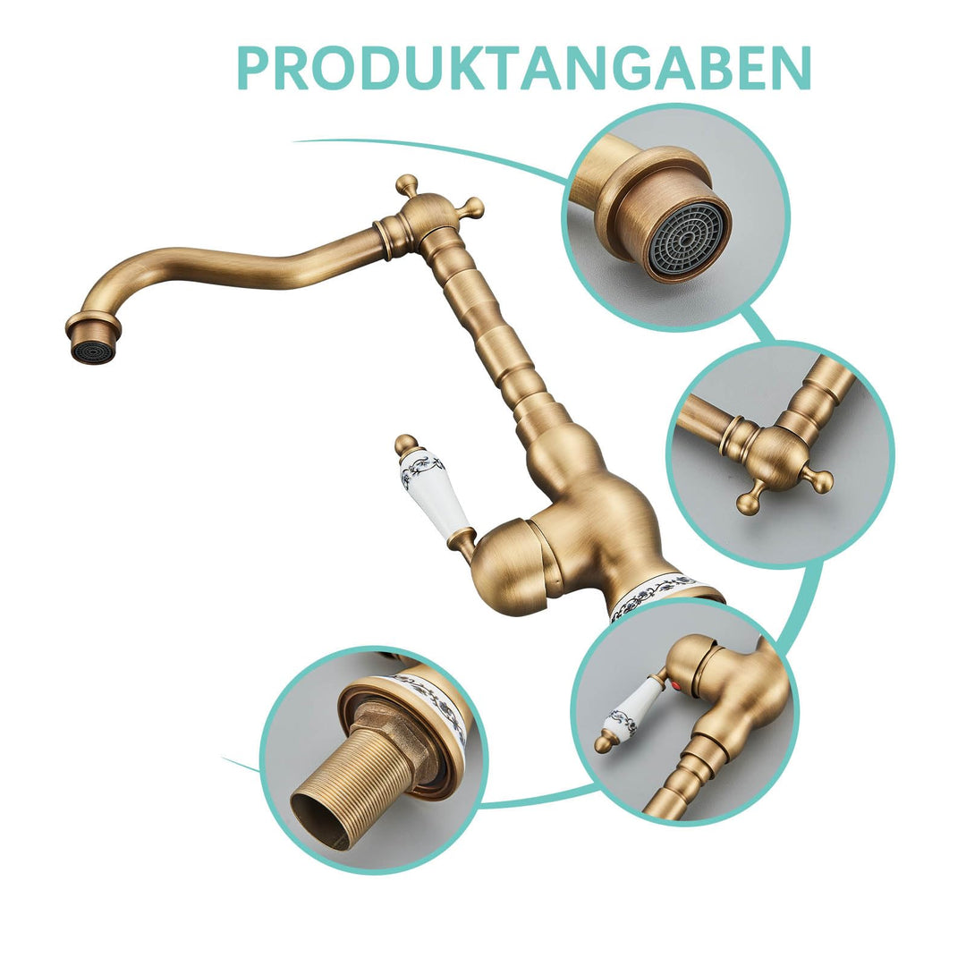 Waschtischarmatur Retro Messing Keramik für Badezimmer - Bild 5