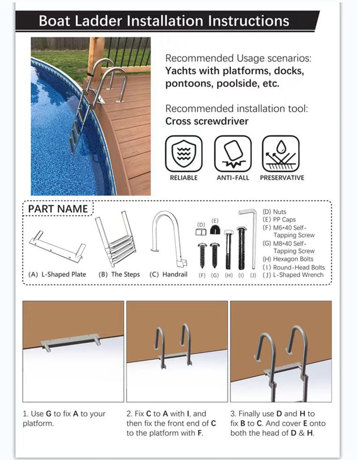 Badeleiter Edelstahl 316 klappbar 4 Stufen 240 kg fuer Pool und Boot - Bild 8
