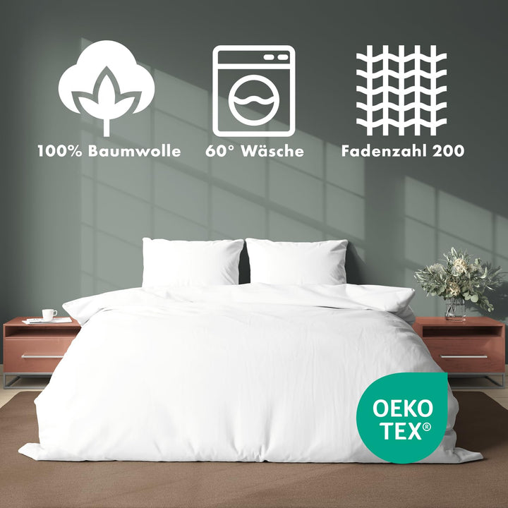 Bettwäsche-Set 200x200 cm Baumwolle Perkal 200 TC 3-teilig Weiss - Bild 3
