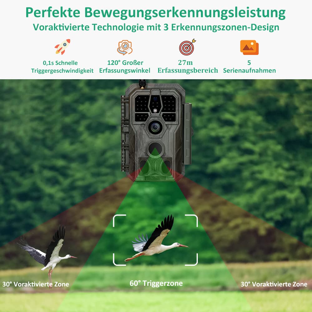 Wildkamera WLAN 64MP 1296P mit No-Glow-Nachtsicht und App-Steuerung - Bild 5