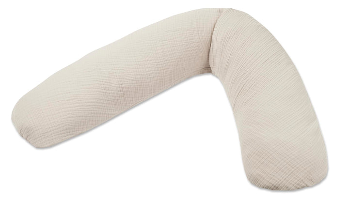Stillkissen &amp; Schwangerschaftskissen 180cm Musselin Baumwolle Sandbeige