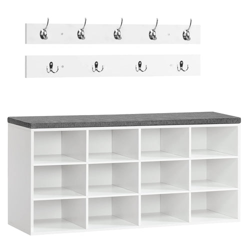 Garderobe mit Schuhbank 12 Fächer und 9 Haken Flur Set weiss