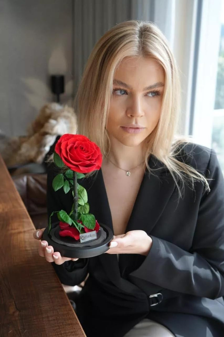 Echte Rose im Glas mit Geschenkbox Rot – Romantisches Geschenk - Bild 7