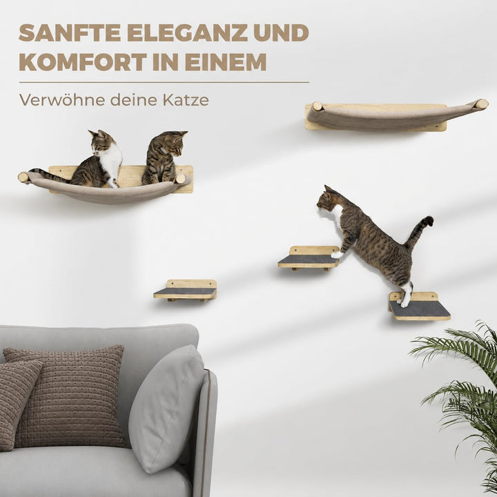 Katzen-Kletterwand 5-teilig Naturholz mit 2 Hängematten &amp; 3 Treppen - Bild 6