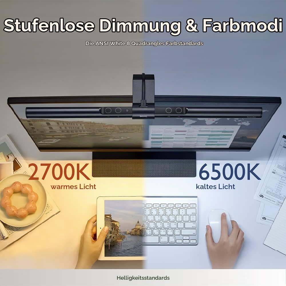 Monitorlampe LED mit Auto-Dimmen, blendfrei, USB-A, CRI>95 - Bild 7