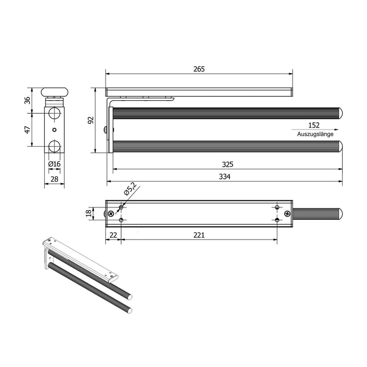 Handtuchhalter Aluminium ausziehbar 2-armig chrom 325–487 mm 2er-Set - Bild 4