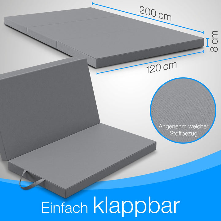Klappmatratze 120x200 cm 8 cm Höhe Polyester-Bezug waschbar grau - Bild 2