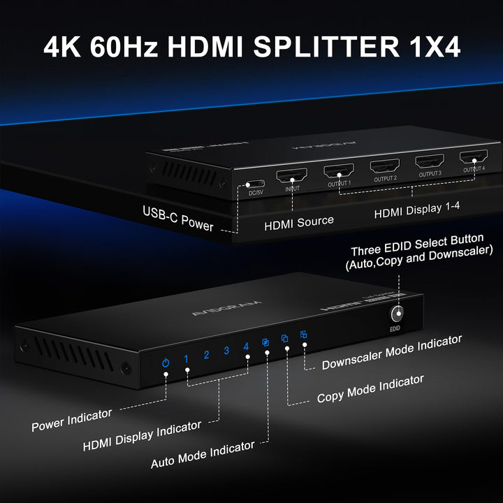 HDMI Splitter 1 auf 4 mit 4K 60Hz, HDR10, HDCP 2.2 und Downscaler - Bild 5