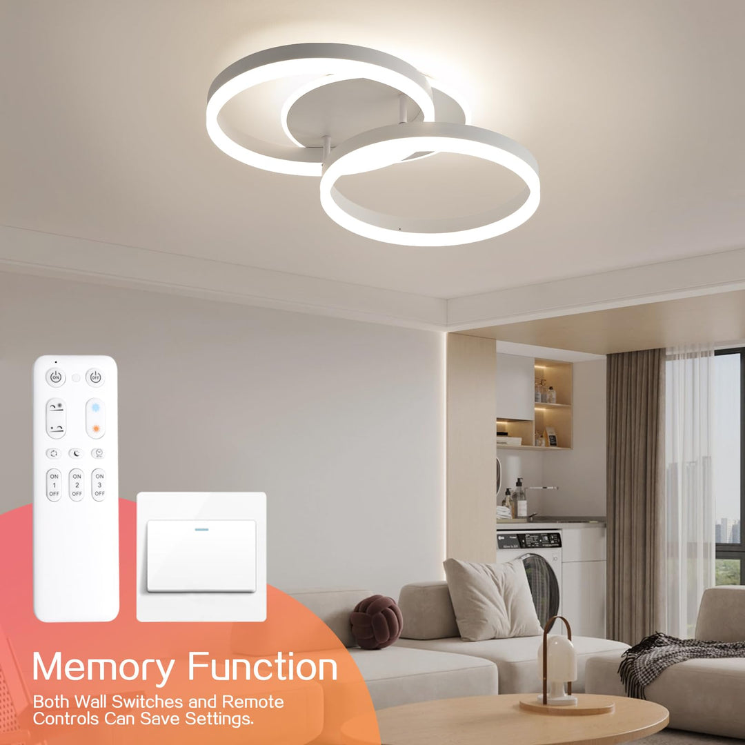 LED Deckenleuchte 2-Ring-Design 36W dimmbar mit Fernbedienung Weiss - Bild 4
