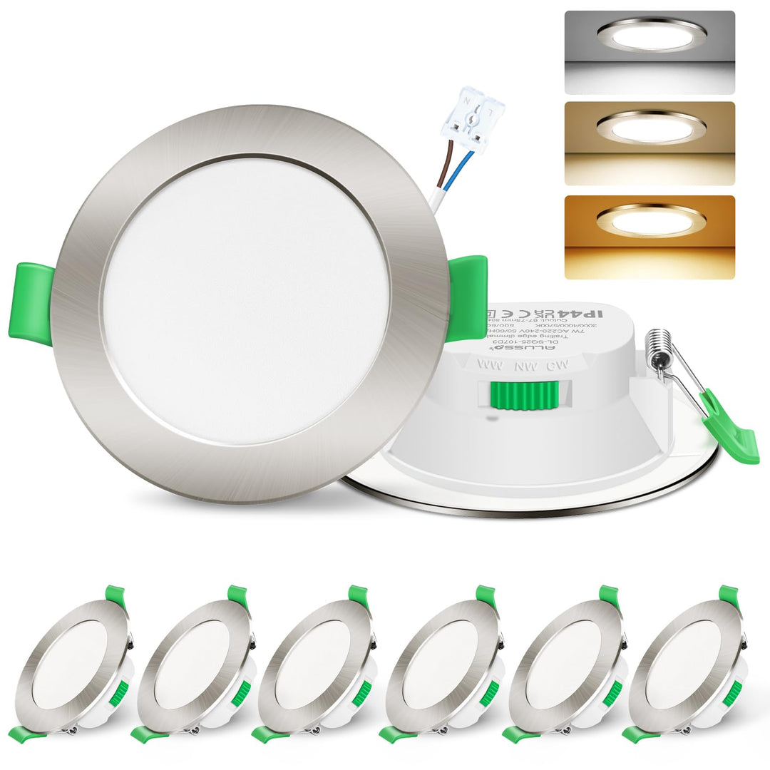 LED Einbaustrahler 230V 7W dimmbar 3CCT Nickel 6er-Set 68mm