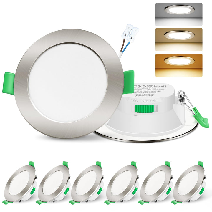 LED Einbaustrahler 230V 7W dimmbar 3CCT Nickel 6er-Set 68mm