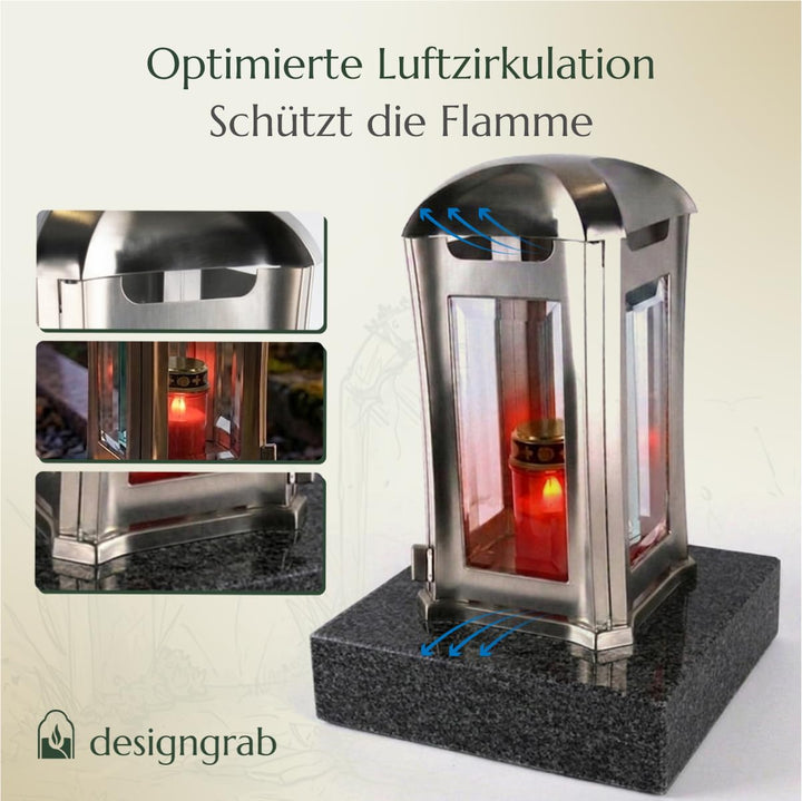 Grablampe Edelstahl gebürstet mit Granitsockel Nero Impala 13×13×24 cm - Bild 6