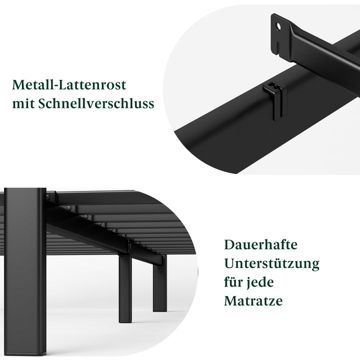 Bettgestell 140x200 cm Bambus &amp; Metall mit Kopfteil, Schwarz/Braun