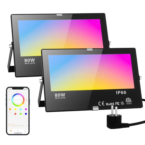 LED Flutlicht RGB aussen 80W Bluetooth App-Steuerung IP66 2er-Set