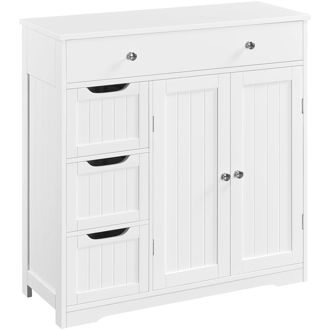 Badezimmerschrank weiss 4 Schubladen 2 Tueren MDF 81x30x81,5 cm