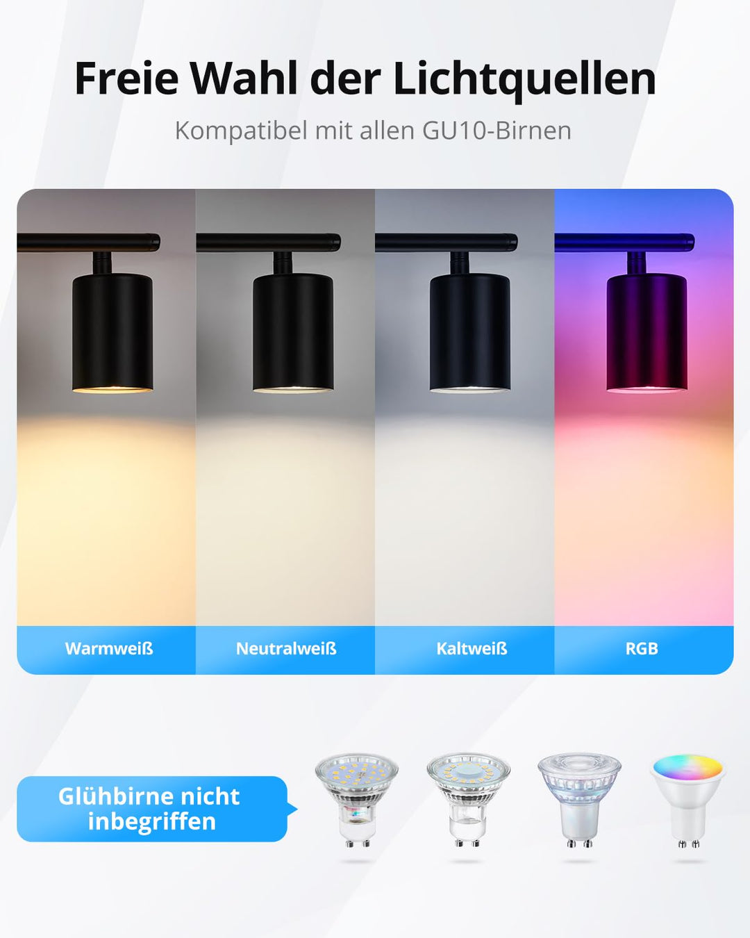 Deckenstrahler Schwarz 4-flammig GU10 Metall schwenkbar - Bild 4