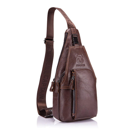 Leder Sling Bag Herren Rindleder Umhängetasche Retro Braun
