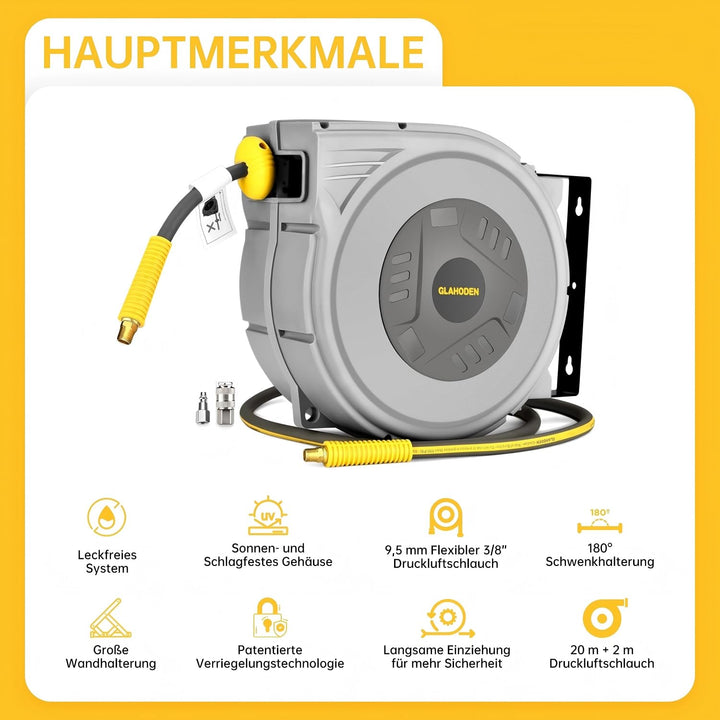 Druckluftschlauchtrommel 20m+2m Hybrid-Polymer 24 Bar Wandmontage - Bild 2