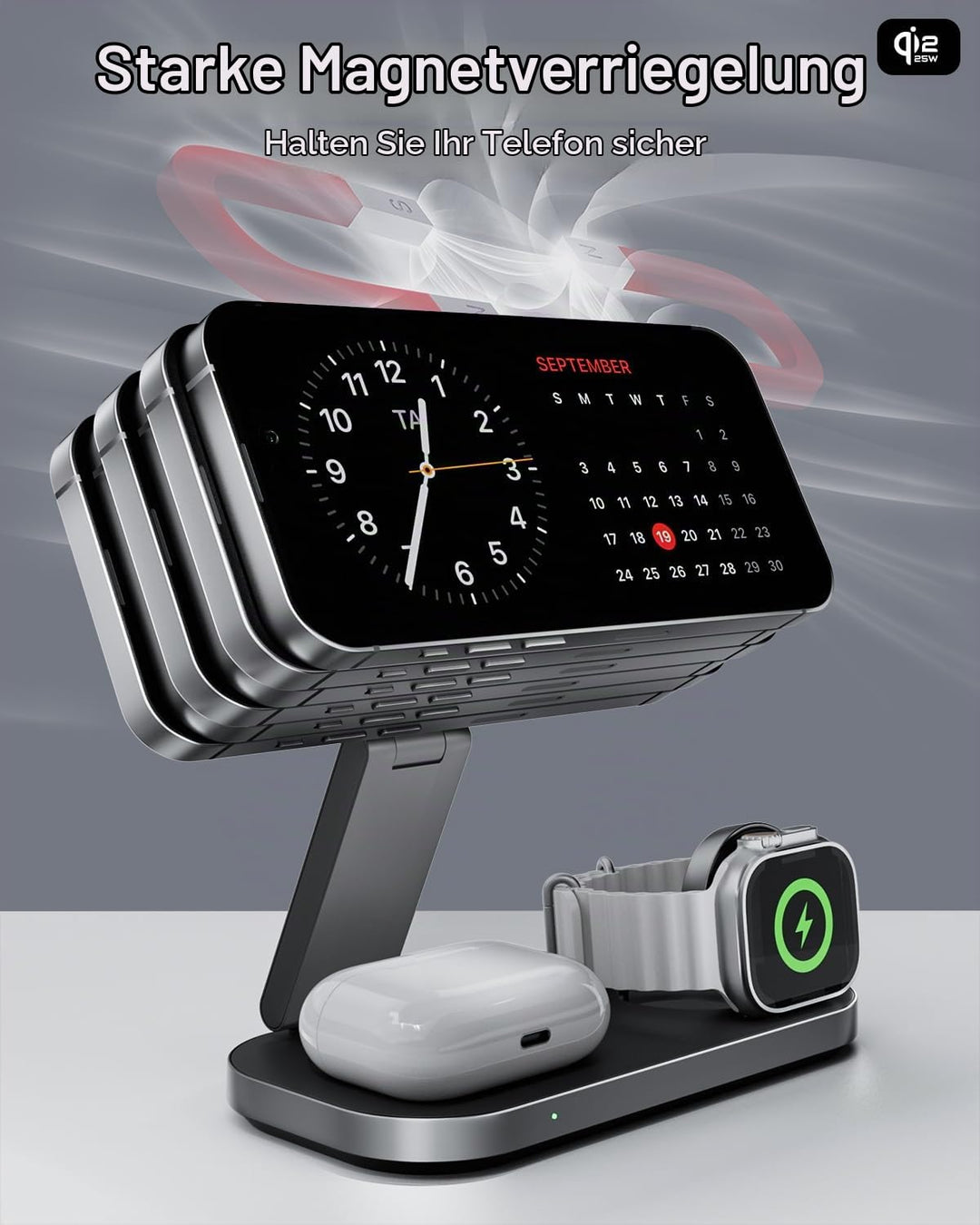 Kabellose Ladestation 3-in-1 Qi2 25W faltbar für iPhone &amp; Watch - Bild 6