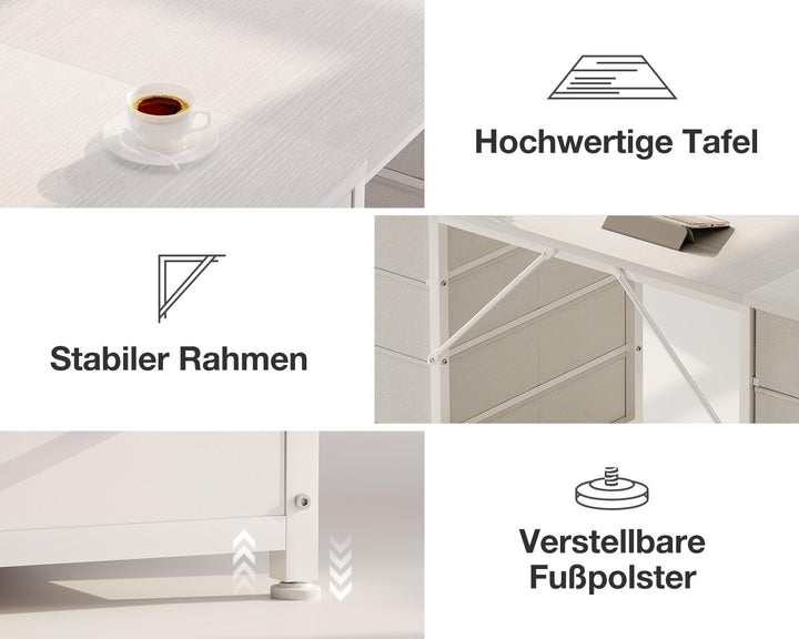 Schreibtisch mit 8 Stoffschubladen 120x48 cm Weiss