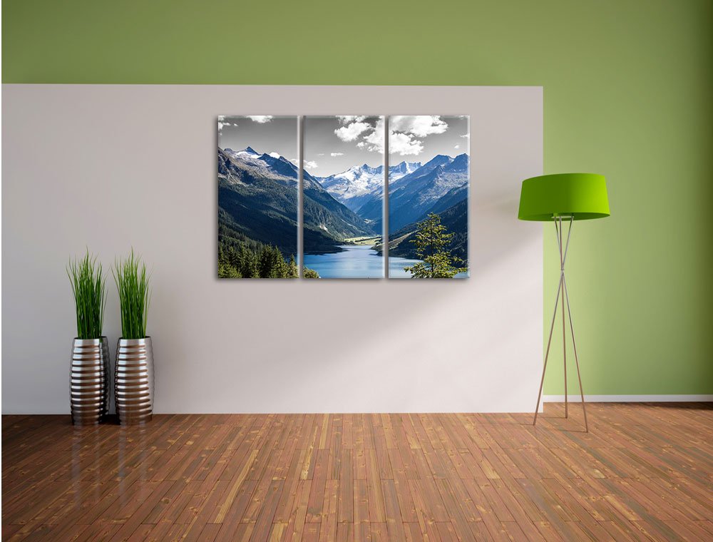 Leinwandbild 3-teilig Bergsee Natur 120x80 cm fertig gespannt - Bild 4