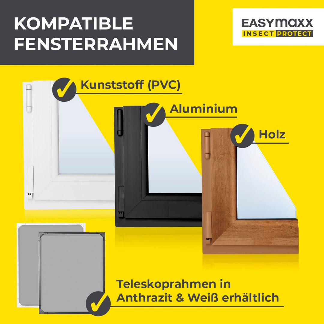 Fliegengitter Fenster Teleskop mit Rahmen werkzeuglos 70–115 cm, 2er-Set - Bild 5