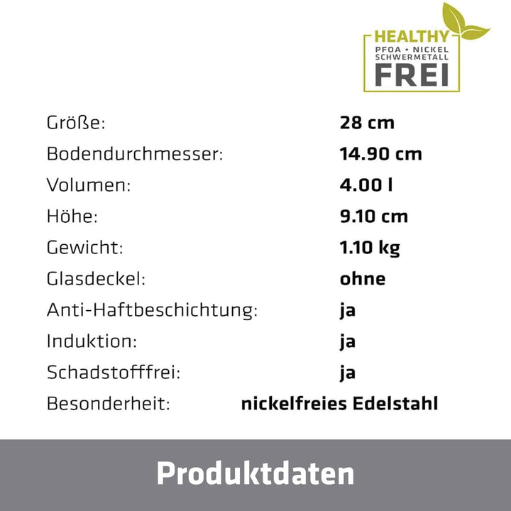 Wokpfanne Edelstahl antihaft 28 cm für Induktion &amp; alle Herdarten - Bild 4