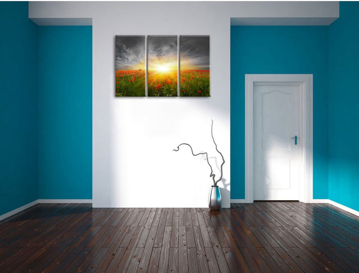 Leinwandbild Mohnwiese 3-teilig 120x80cm fertig gespannt - Bild 5