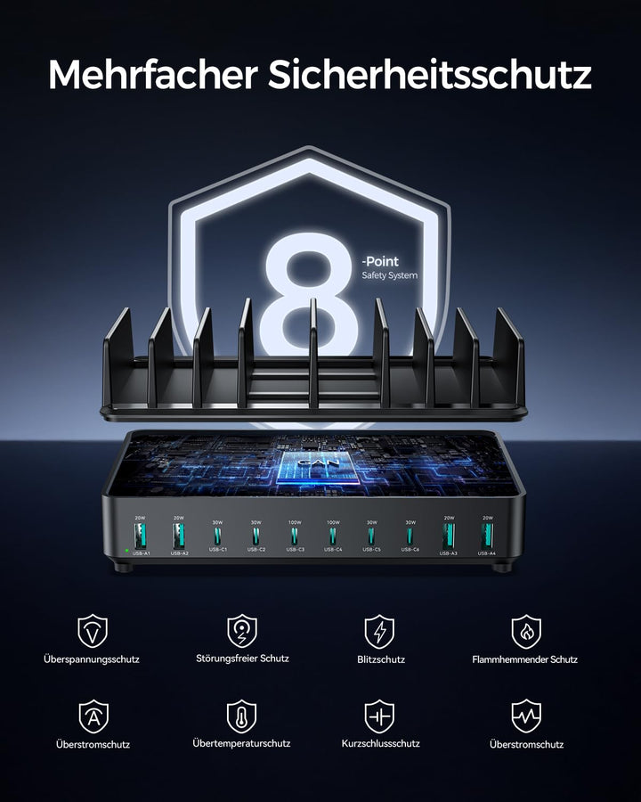 USB-C Ladestation 10-Port GaN PD 100W für Familien &amp; Büro - Bild 4