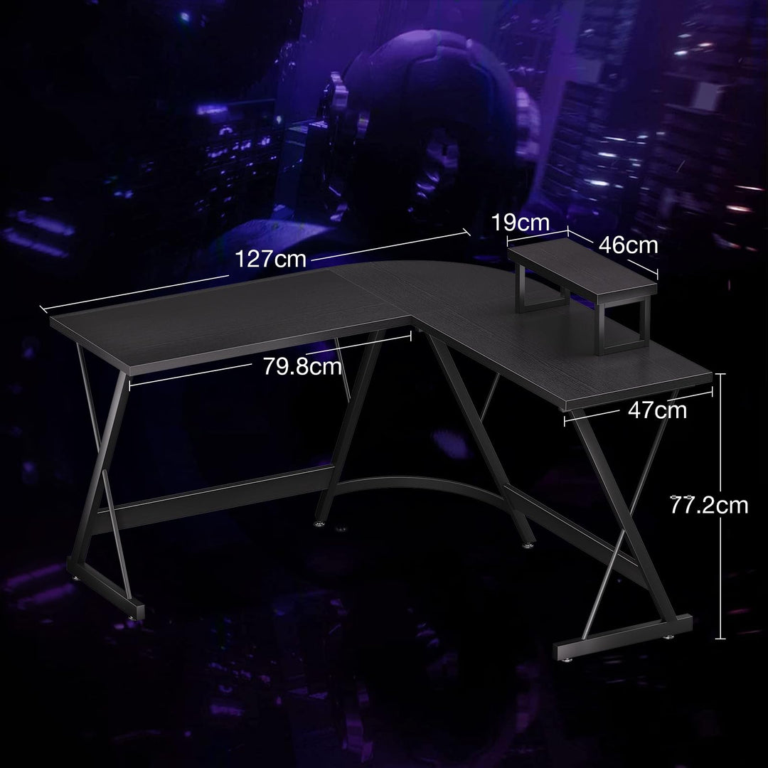 Gaming Schreibtisch L-Form mit Monitorständer 127x127 cm Schwarz - Bild 6